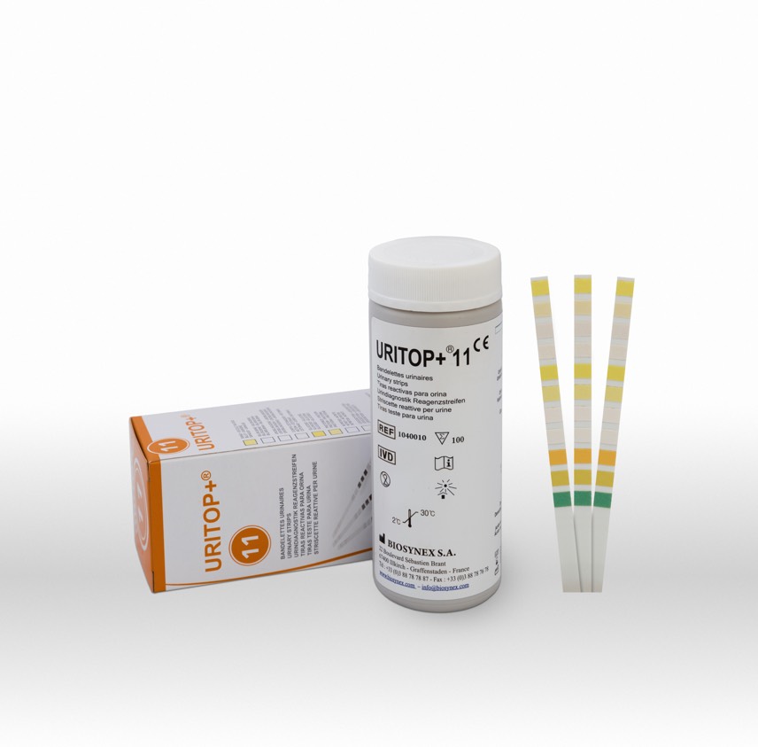 نوار ادراری 11 پارامتری - uritop +11 - biosynex - مصرفی - بیوشیمی - زیست آزما طب